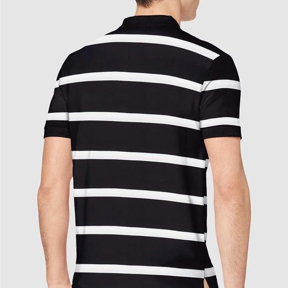 EUC Men’s Size Small EXPRESS Striped Polo Shirt 100% Cotton In Black & White - Picture 3 of 11